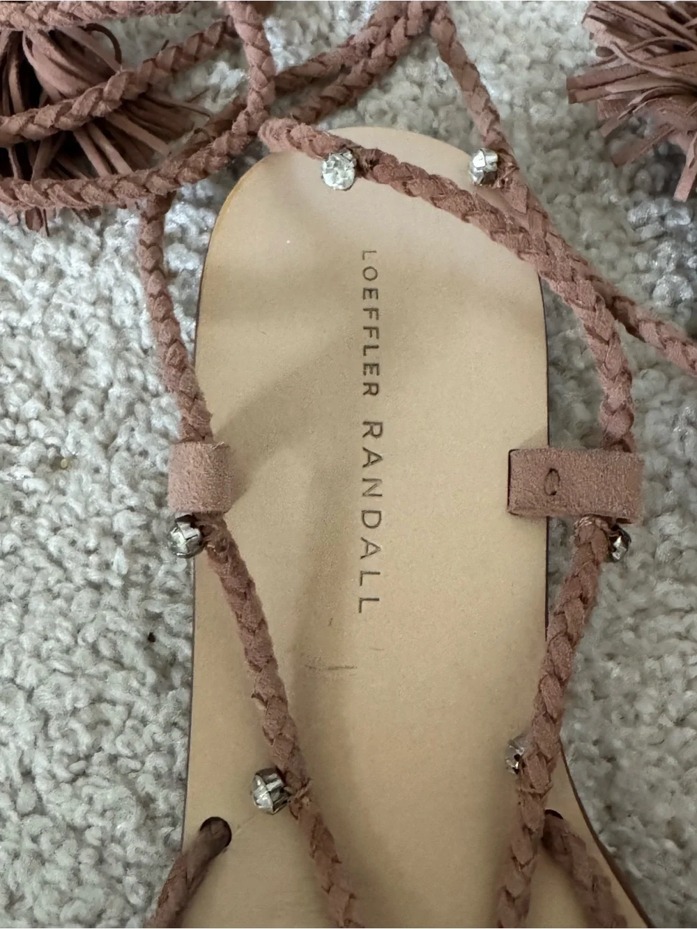Loeffler Randall Saffron Crystal Studded Lace-Up Tassel Sandals Size 6